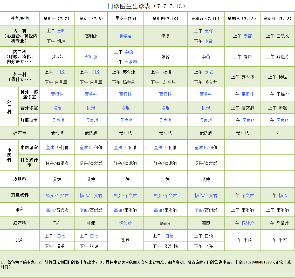 门诊医生出诊表7.7-7.13.png