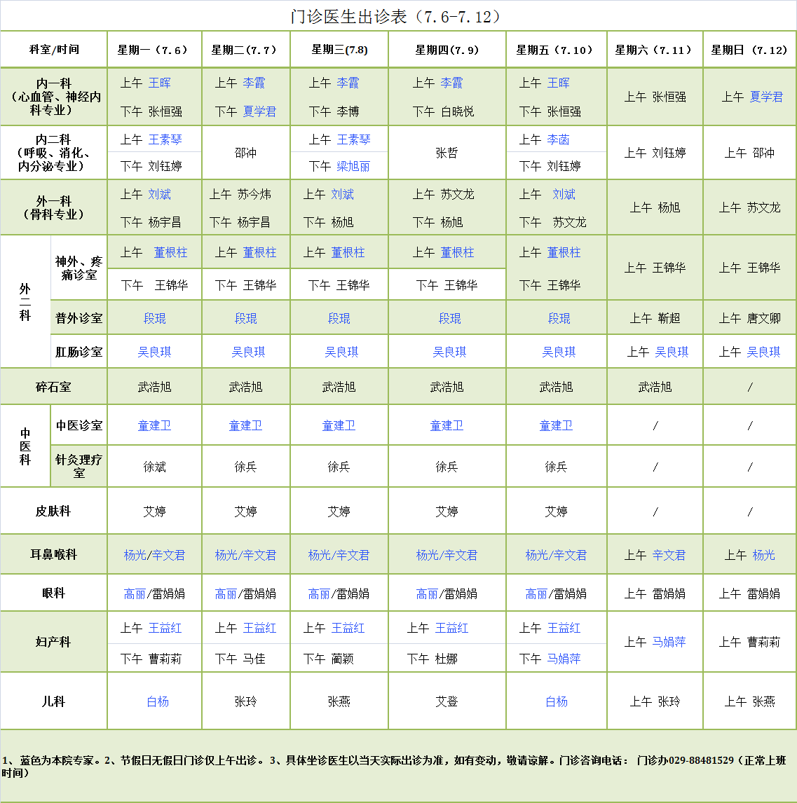 门诊医生出诊表7.6-7.12.png